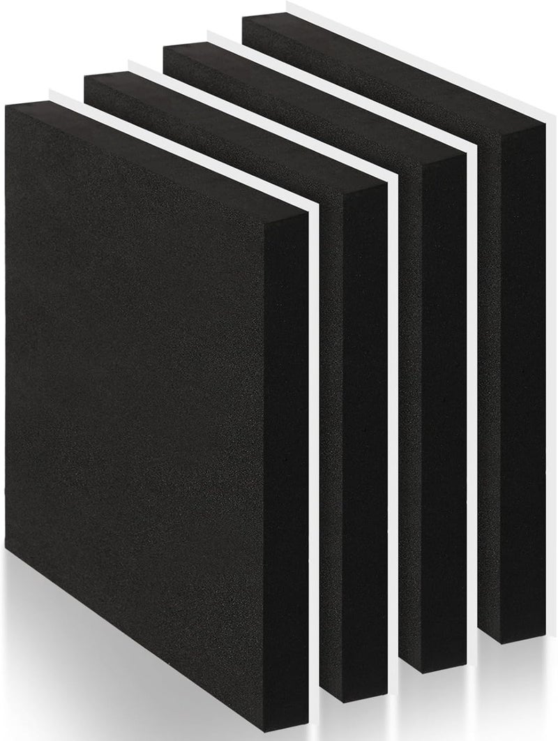 Joyfolk 4 Pcs 1" Thick Foam Padding Sheet with Adhesive Backing 12 Inch x 12 Inch Self Stick Neoprene Insulation Foam Sheet Black for Furniture Cars Speakers - Image 1